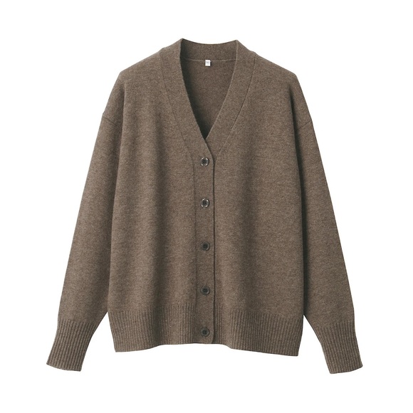 MUJI - Womens Yak Blend Wool V Neck Cardigan Brown - Picture 3 of 5